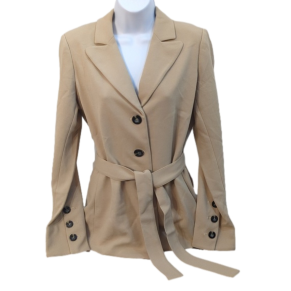 Dennis Basso luxe crepe belted blazer with button sleeve detail - Picture 1 of 10
